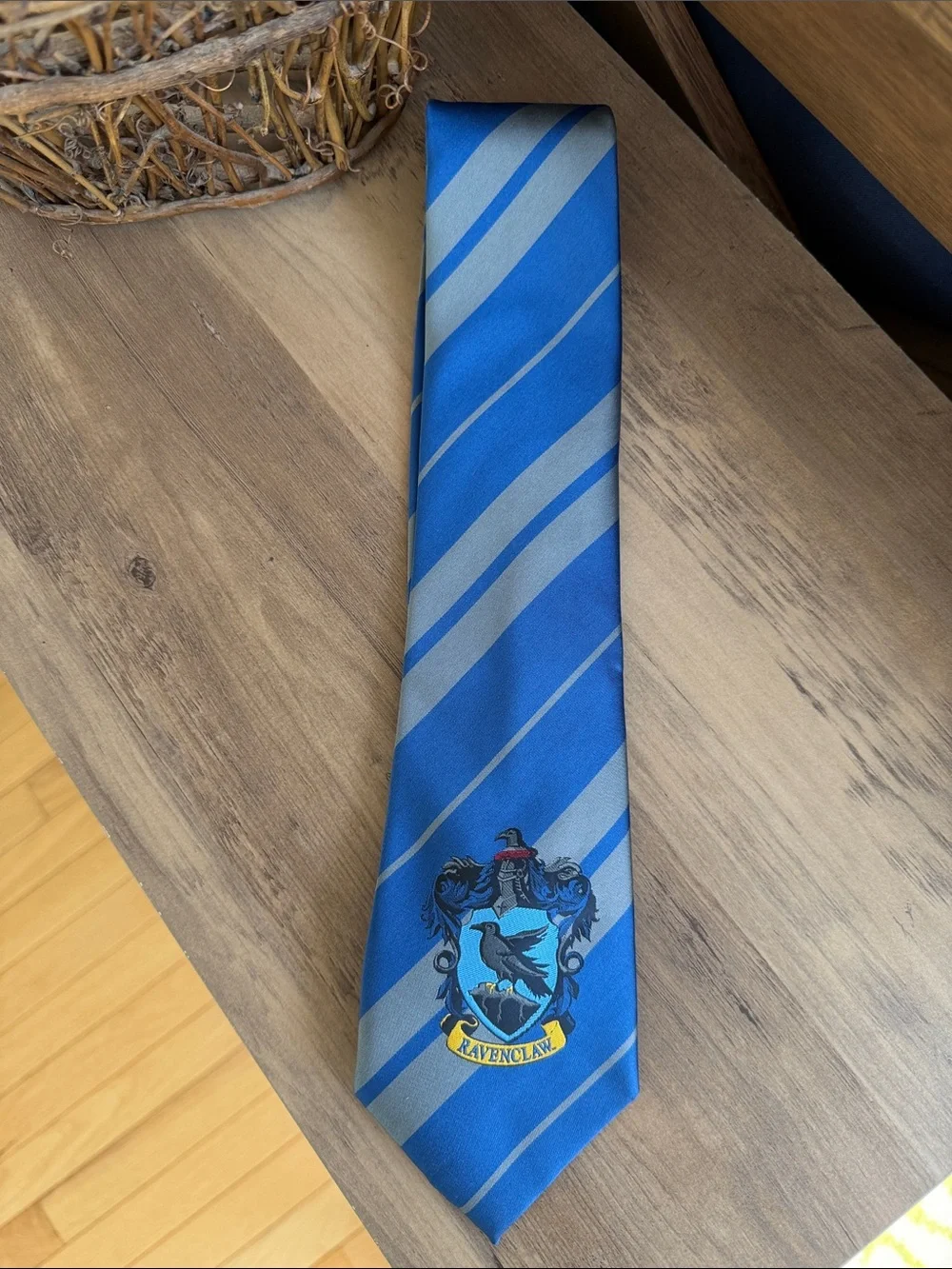 Ravenclaw Blue & Silver Crest Stripe Tie